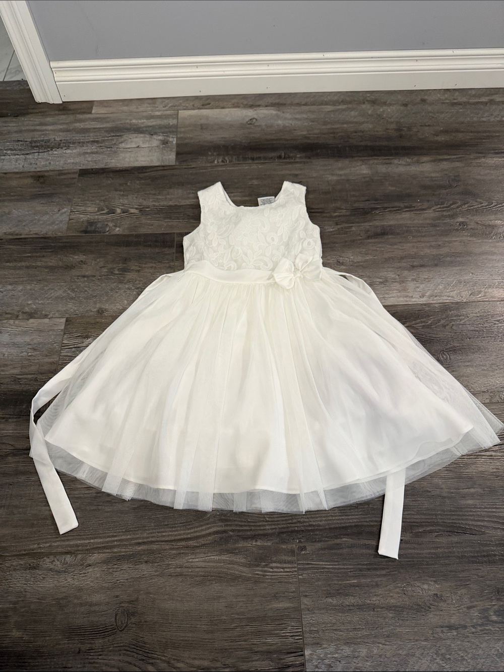 Jona Michelle Elegant White Lace Tulle Kids‎ Dress with Bow